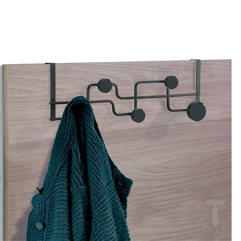 Appendiabiti per porte moderno in legno e acciaio colore nero opaco cm 50x11x16
