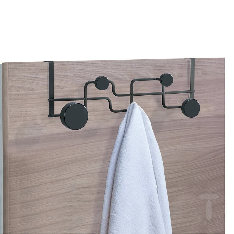 Appendiabiti per porte moderno in legno e acciaio colore nero opaco cm 50x11x16