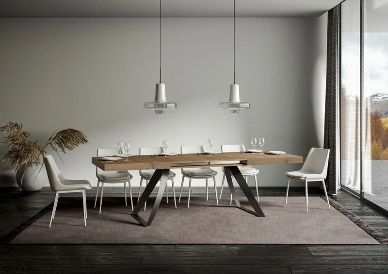 Manal - Tavolo allungabile design piano in legno gambe in metallo - Vari modelli