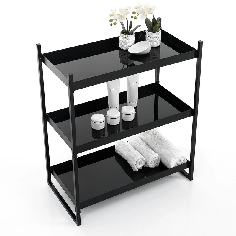 Scaffale libreria moderno in acciaio nero opaco con 3 ripiani cm 64x34x75h