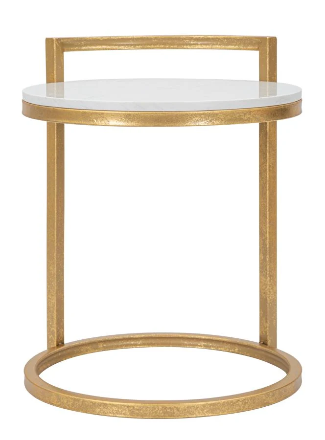 Tavolino tondo da salotto basso in metallo colore oro piano effetto marmo cm 40x43x50h