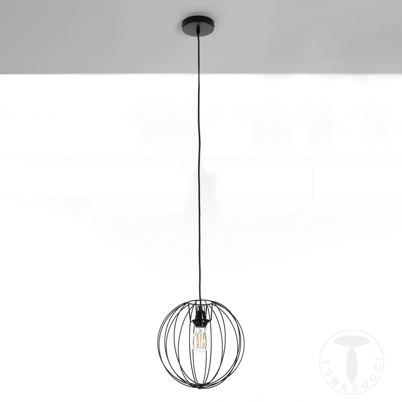 Lampadario a sospensione rotondo una luce paralume in metallo colore nero cm Ø 30x100h