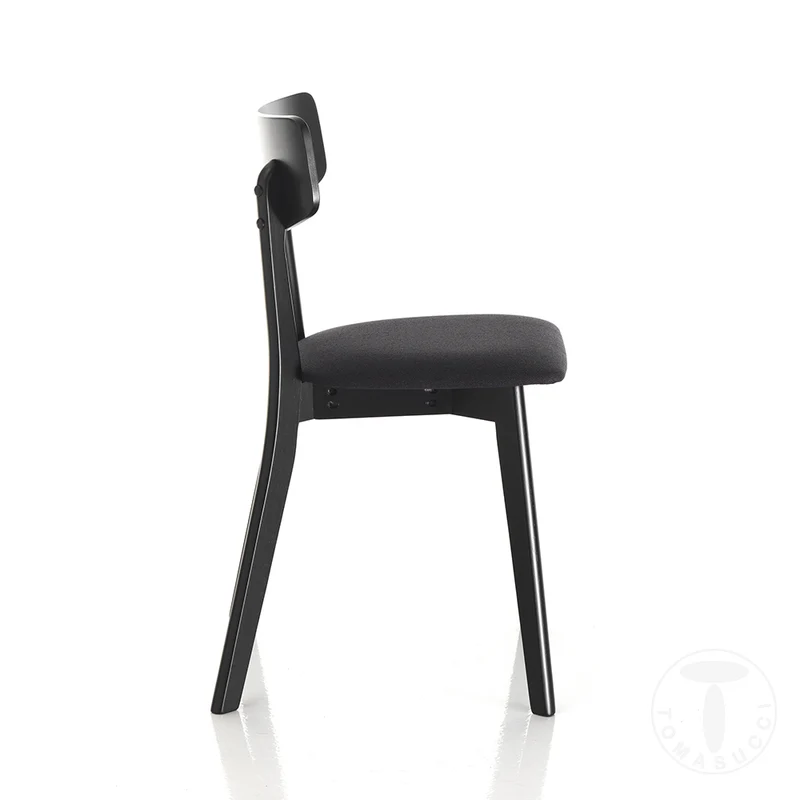 Set da 2 Sedia living in legno massello seduta in tessuto colore nero cm 44x47x80h