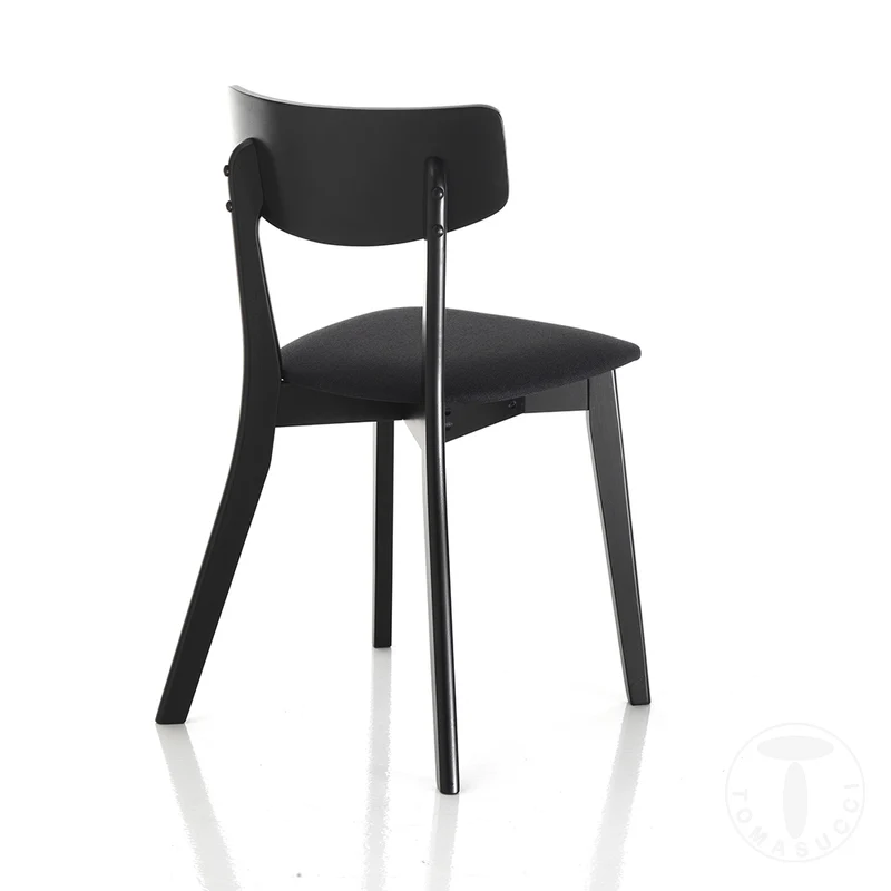 Set da 2 Sedia living in legno massello seduta in tessuto colore nero cm 44x47x80h