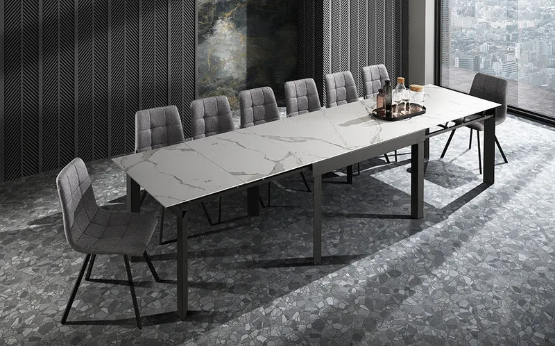 Set da 4 Sedia moderna scocca imbottita e rivestita in tessuto grigio cm 46x56x85h