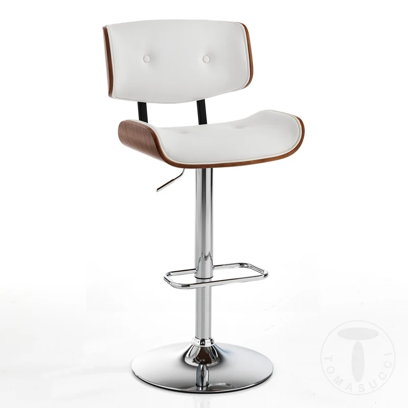 Sgabello con seduta in legno multistrato e similpelle bianco base in metallo cm 51x55x95/115h