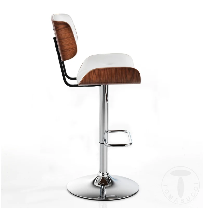 Sgabello con seduta in legno multistrato e similpelle bianco base in metallo cm 51x55x95/115h