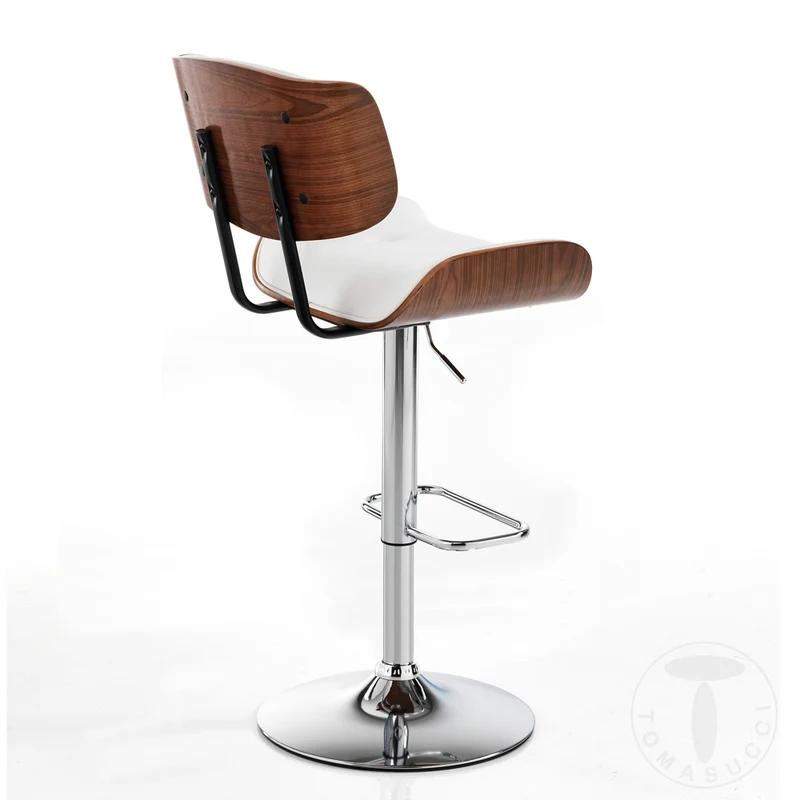 Sgabello con seduta in legno multistrato e similpelle bianco base in metallo cm 51x55x95/115h