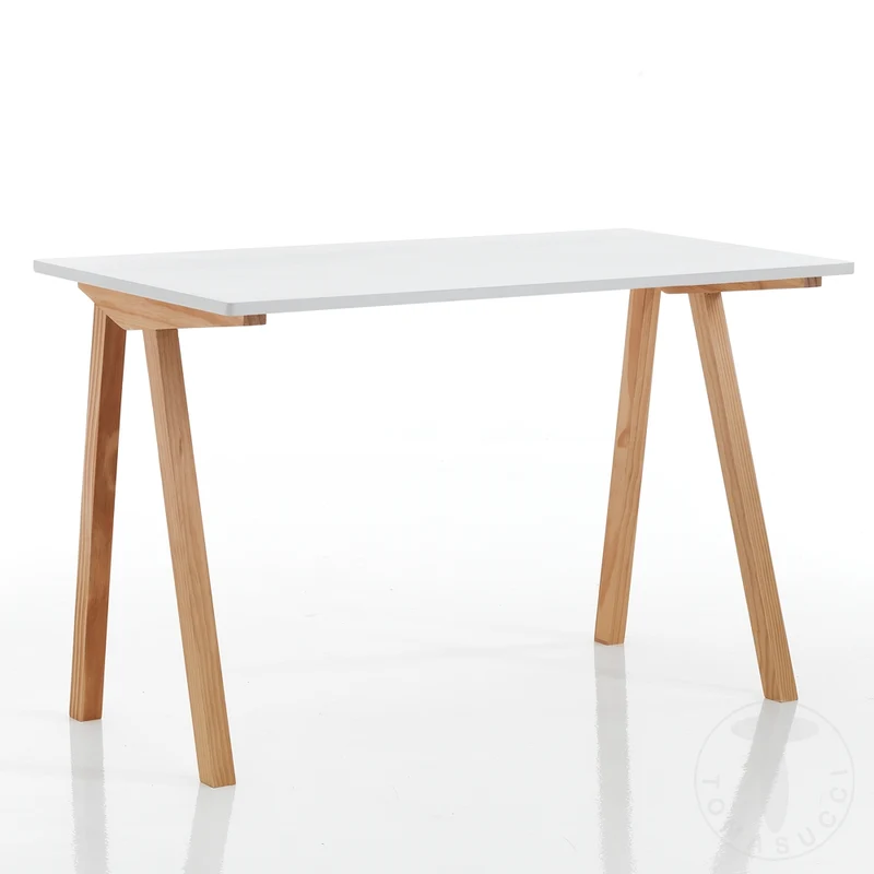 Scrivania da studio gambe in legno massello rovere piano bianco cm 120x60x76h