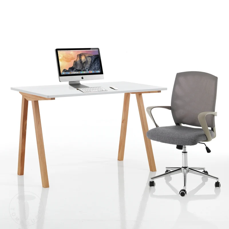 Scrivania da studio gambe in legno massello rovere piano bianco cm 120x60x76h