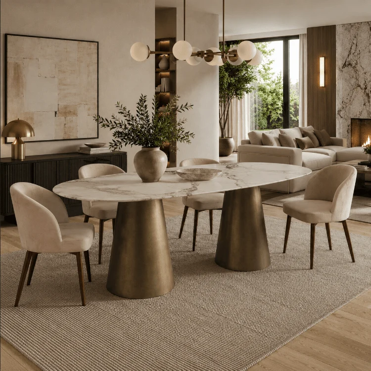Mesa de comedor ovalada Kairo 220 de piedra sinterizada