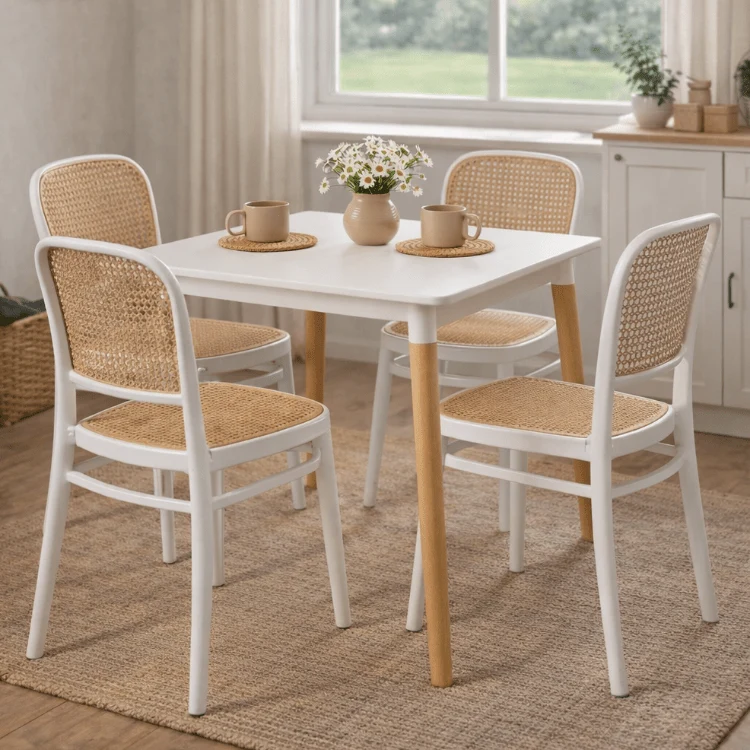 Conjunto mesa cuadrada 80x80 cm con 4 sillas Domus