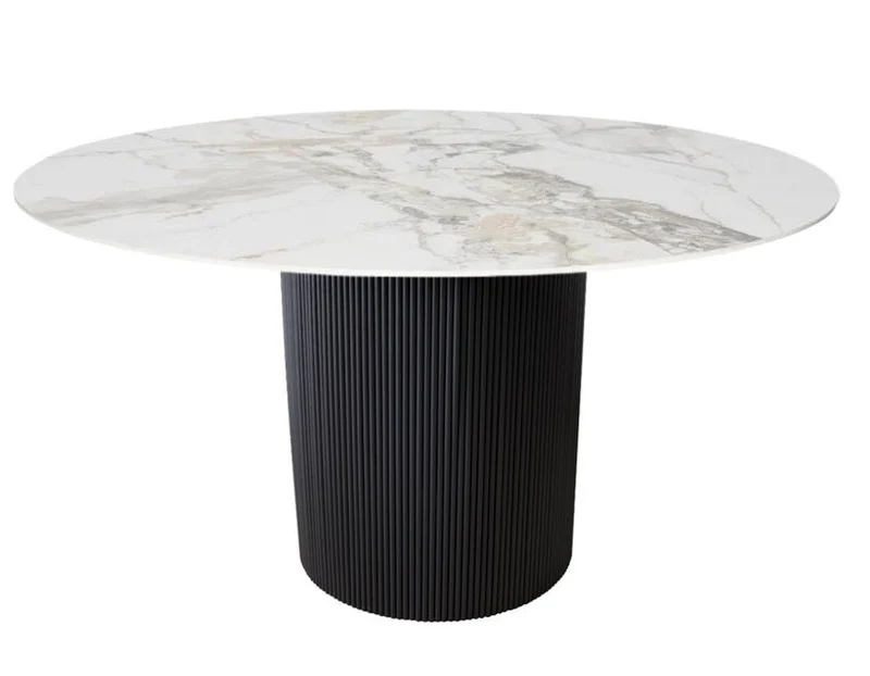 Mesa de comedor acero y piedra sinterizada Ø130 Rima