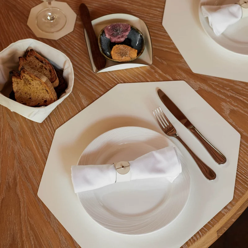 Leather Octagonal PLACEMAT & Napkin Rings BOTTEGA by Ekaterina Borovkova for ADJ STYLE
