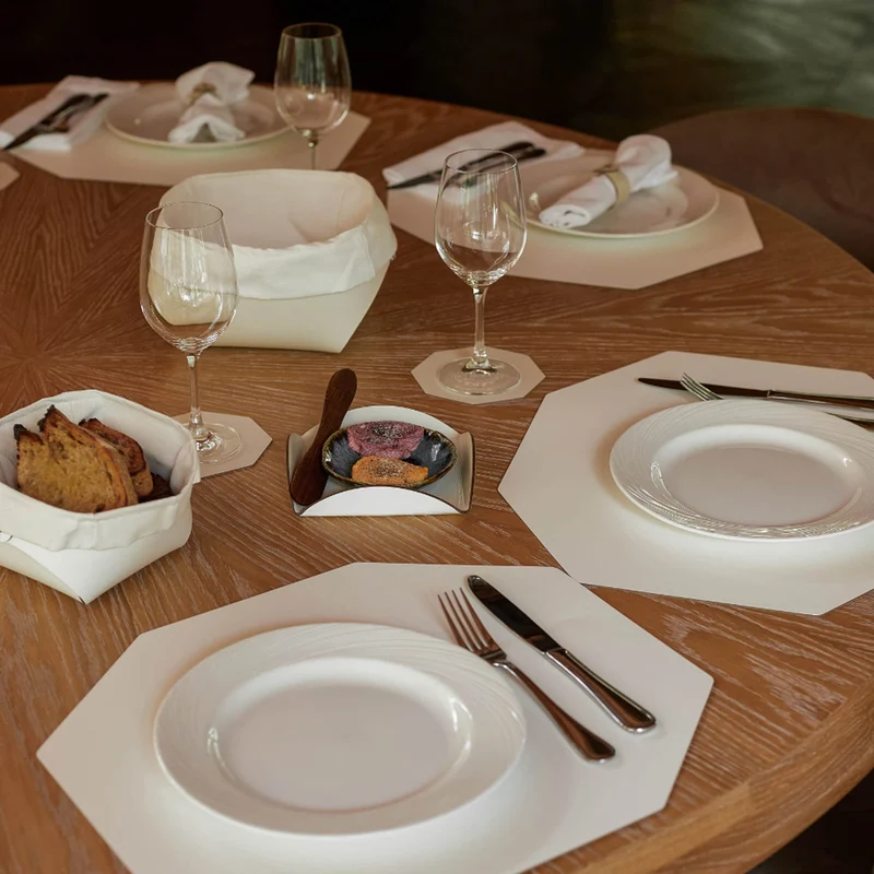 Leather Octagonal PLACEMAT & Napkin Rings BOTTEGA by Ekaterina Borovkova for ADJ STYLE