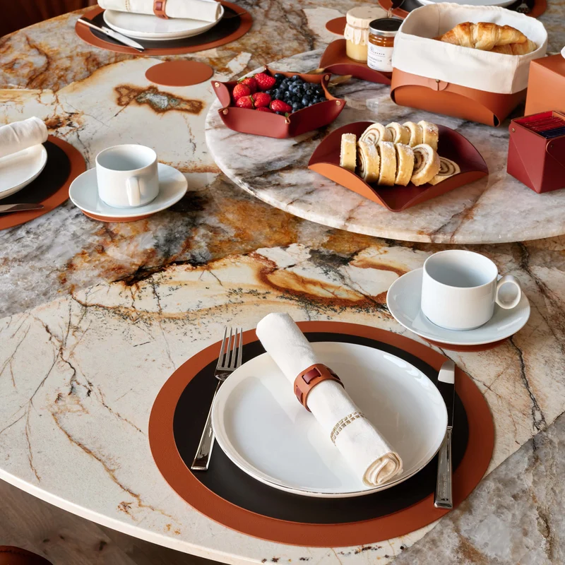 Leather Round PLACEMAT & Napkin Rings BOTTEGA by Ekaterina Borovkova for ADJ STYLE