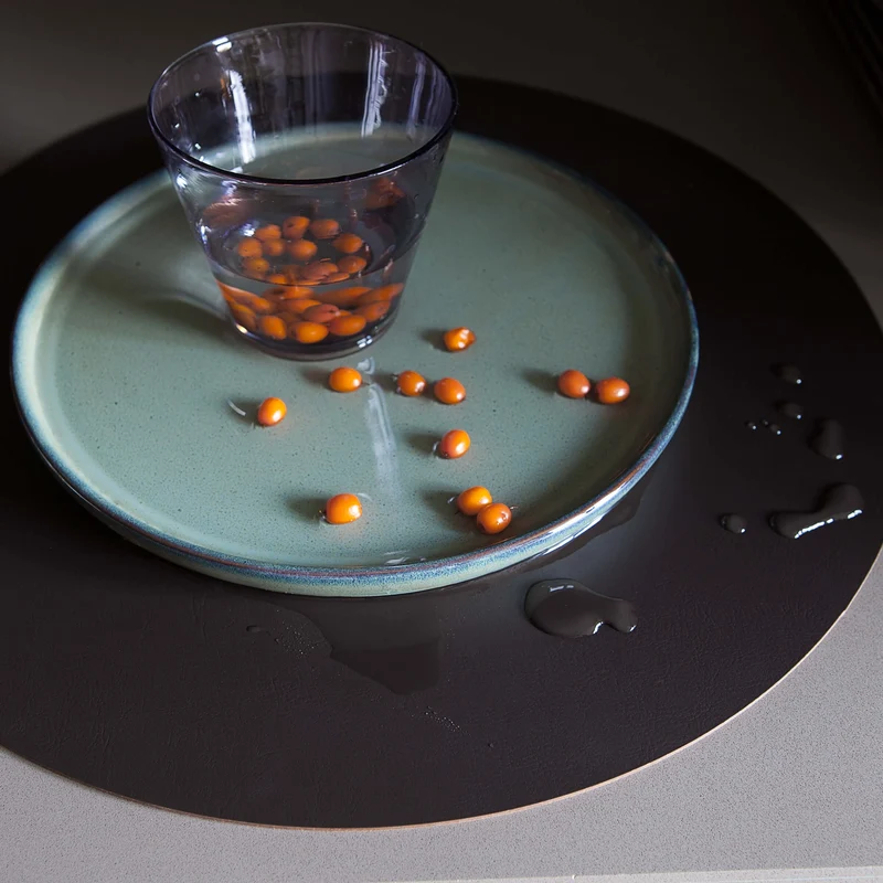 Leather Round PLACEMAT & Napkin Rings BOTTEGA by Ekaterina Borovkova for ADJ STYLE