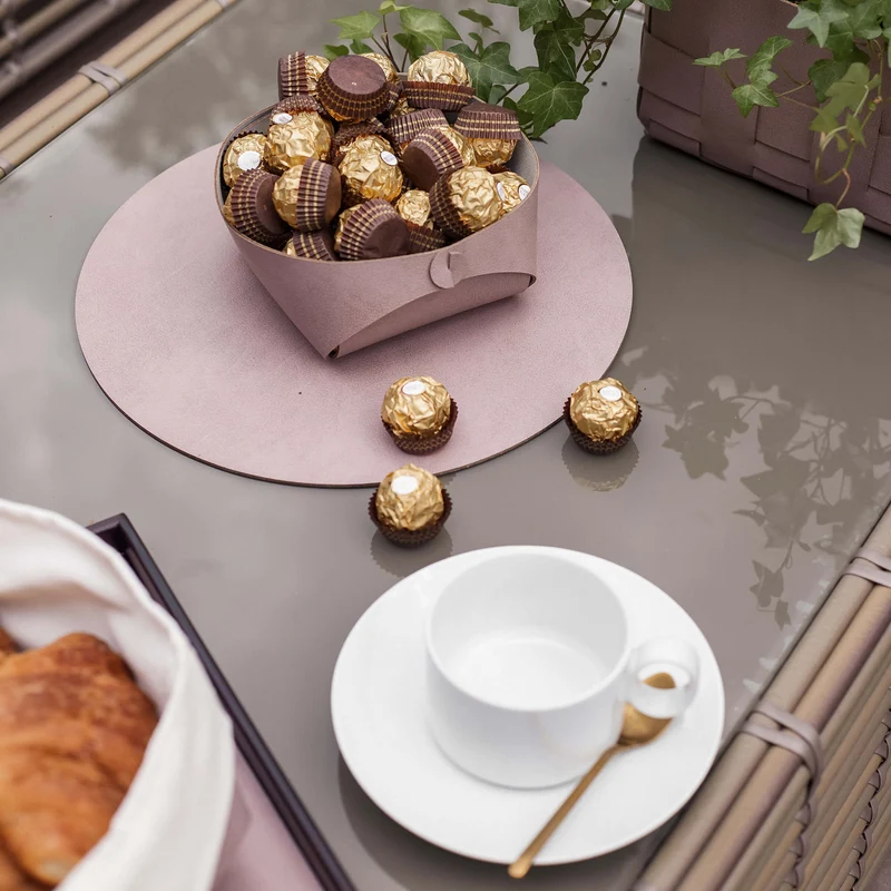 Leather Round PLACEMAT & Napkin Rings BOTTEGA by Ekaterina Borovkova for ADJ STYLE