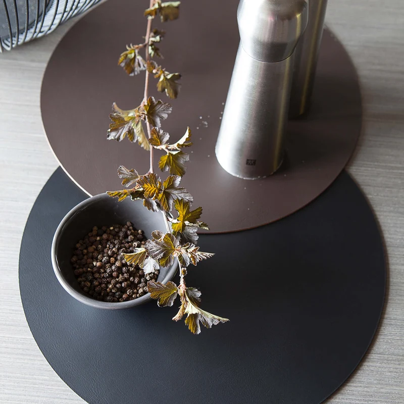 Leather Round PLACEMAT & Napkin Rings BOTTEGA by Ekaterina Borovkova for ADJ STYLE