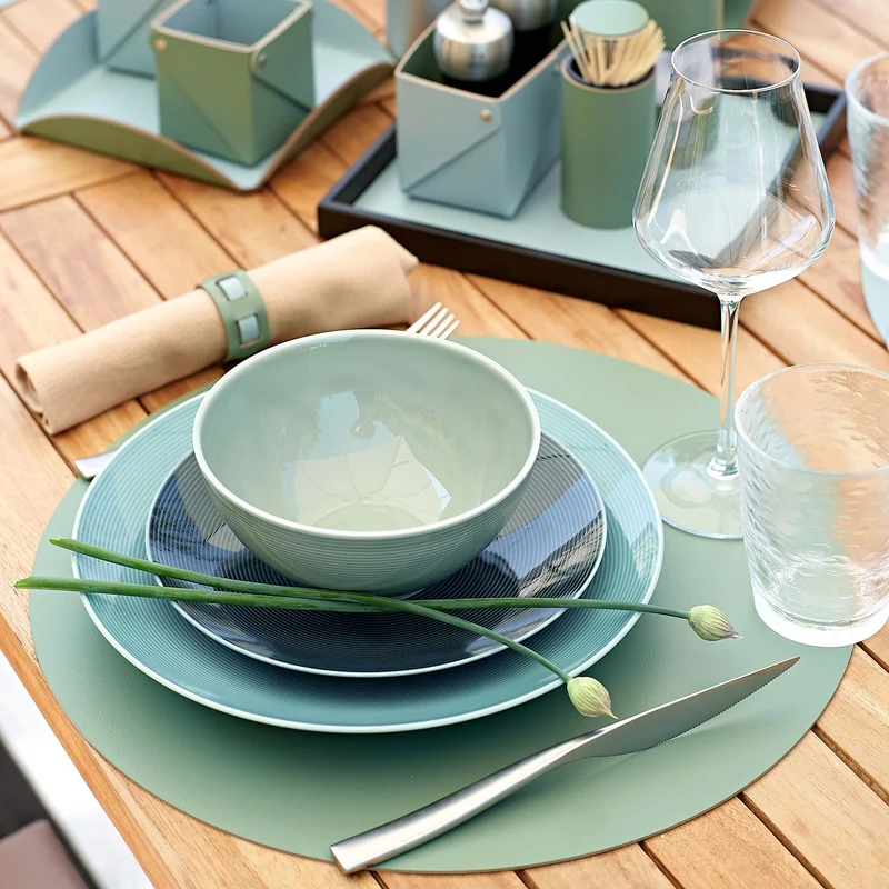 Leather Round PLACEMAT & Napkin Rings BOTTEGA by Ekaterina Borovkova for ADJ STYLE