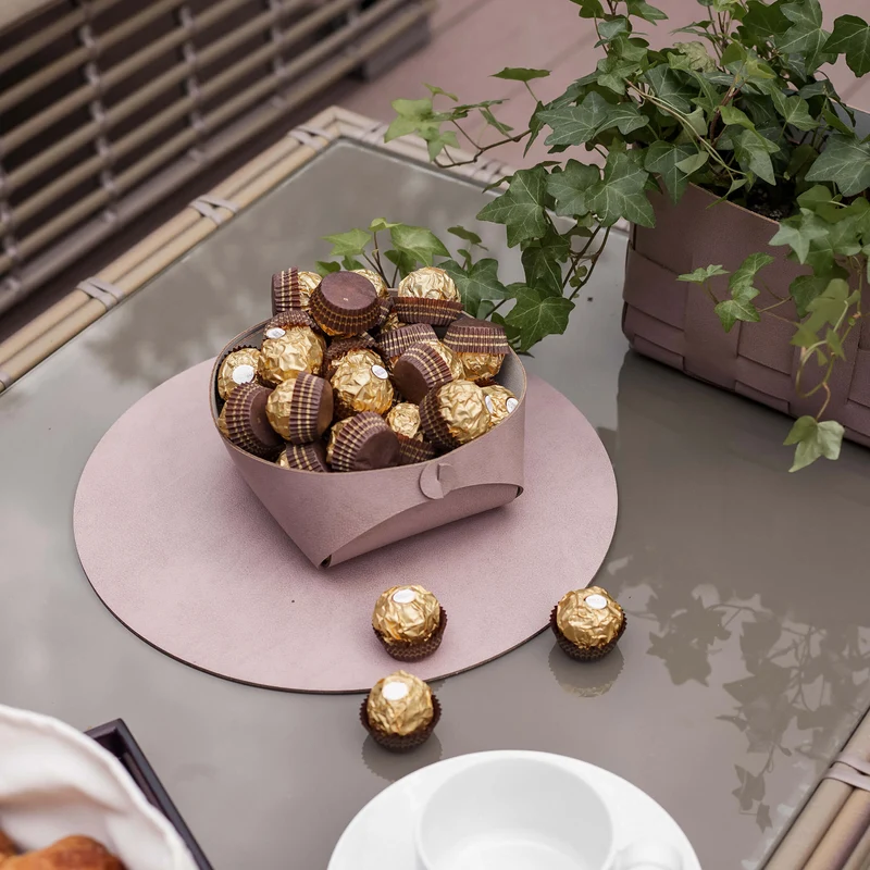 Leather Round PLACEMAT & Napkin Rings BOTTEGA by Ekaterina Borovkova for ADJ STYLE
