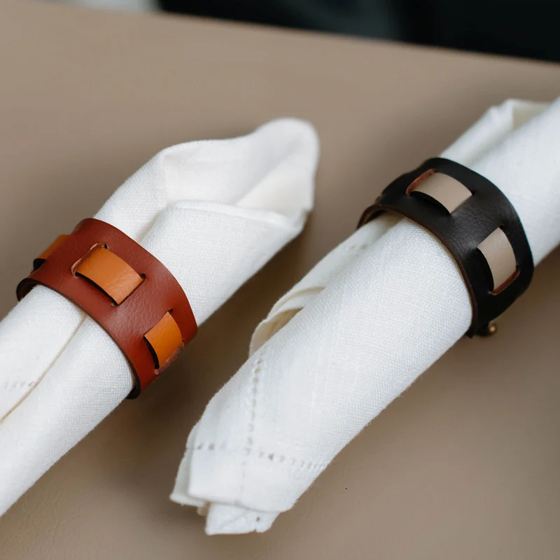 Leather Oval PLACEMAT & Napkin Rings BOTTEGA by Ekaterina Borovkova for ADJ STYLE
