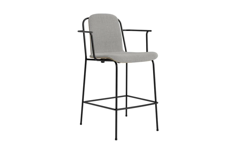 Studio Barstuhl mit Armlehne 65 cm frontpolster schwarzes Stahl/ Eiche/ Remix