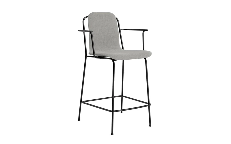Studio Barstuhl mit Armlehne 65 cm gepolstert schwarzes Stahl/ Remix