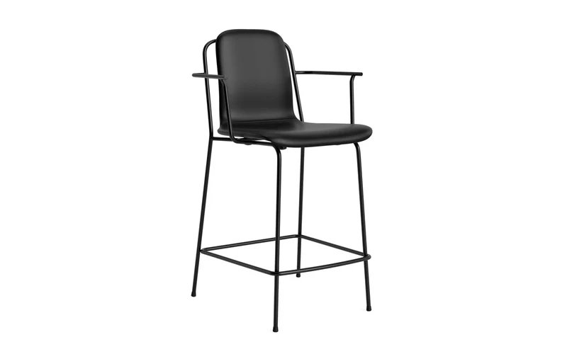 Studio Barstuhl mit Armlehne 65 cm gepolstert schwarzes Stahl/ Ultra