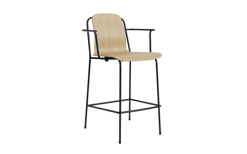 Studio Barstuhl mit Armlehne 65 cm schwarzes Stahl/ Eiche