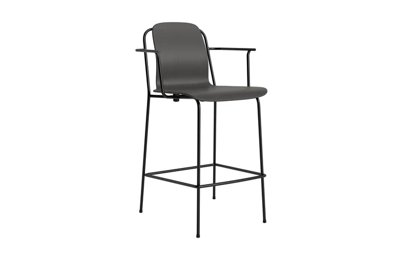 Studio Barstuhl mit Armlehne 65 cm schwarzes Stahl/ schwarz
