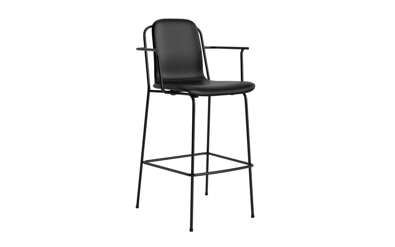 Studio Barstuhl mit Armlehne 75 cm gepolstert schwarzes Stahl/ Ultra Leder