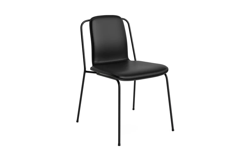 Studio Stuhl Frontpolster, schwarzes Stahl & Schwarz Ultra