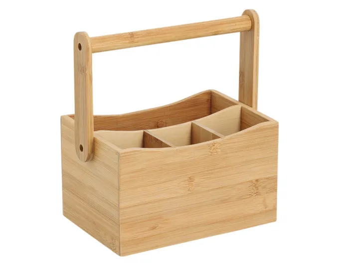 ZELLER Besteck- und Serviettenhalter mit Tragegriff Bambus 21.5x14x12/23 cm