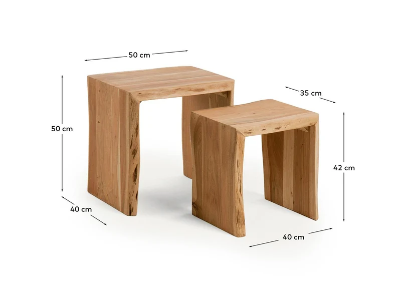 2er-Set Beistelltische Lomiri aus massivem Akazienholz mit gebleichtem Finish 50 x 42 cm /