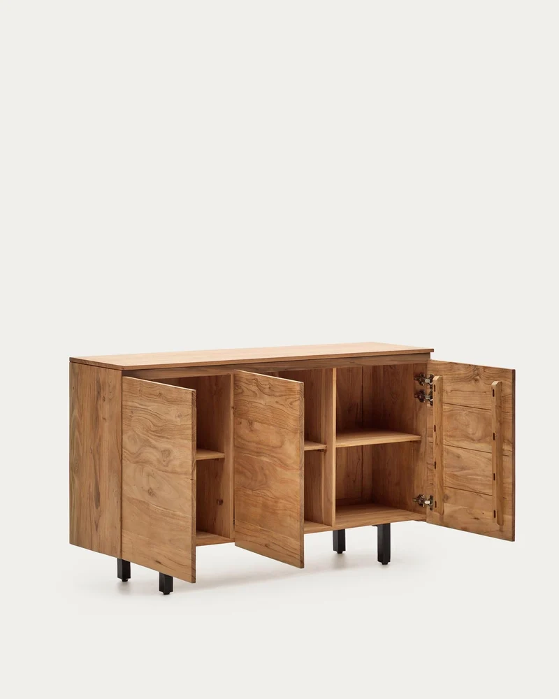3-türiges Sideboard Uxue aus massivem Akazienholz mit gebleichtem Finish 150 x 88 cm