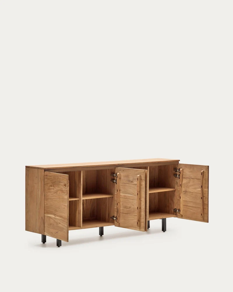 4-türiges Sideboard Uxue aus massivem Akazienholz mit gebleichtem Finish 200 x 88 cm