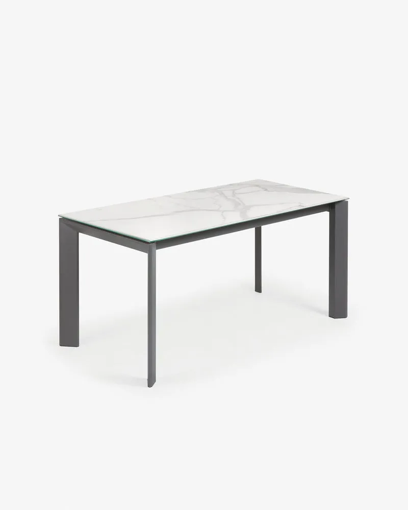 Axis Ausziehtisch Feinsteinzeug mit Kalos Blanco Finish Beine in Anthrazit 160 (220) cm