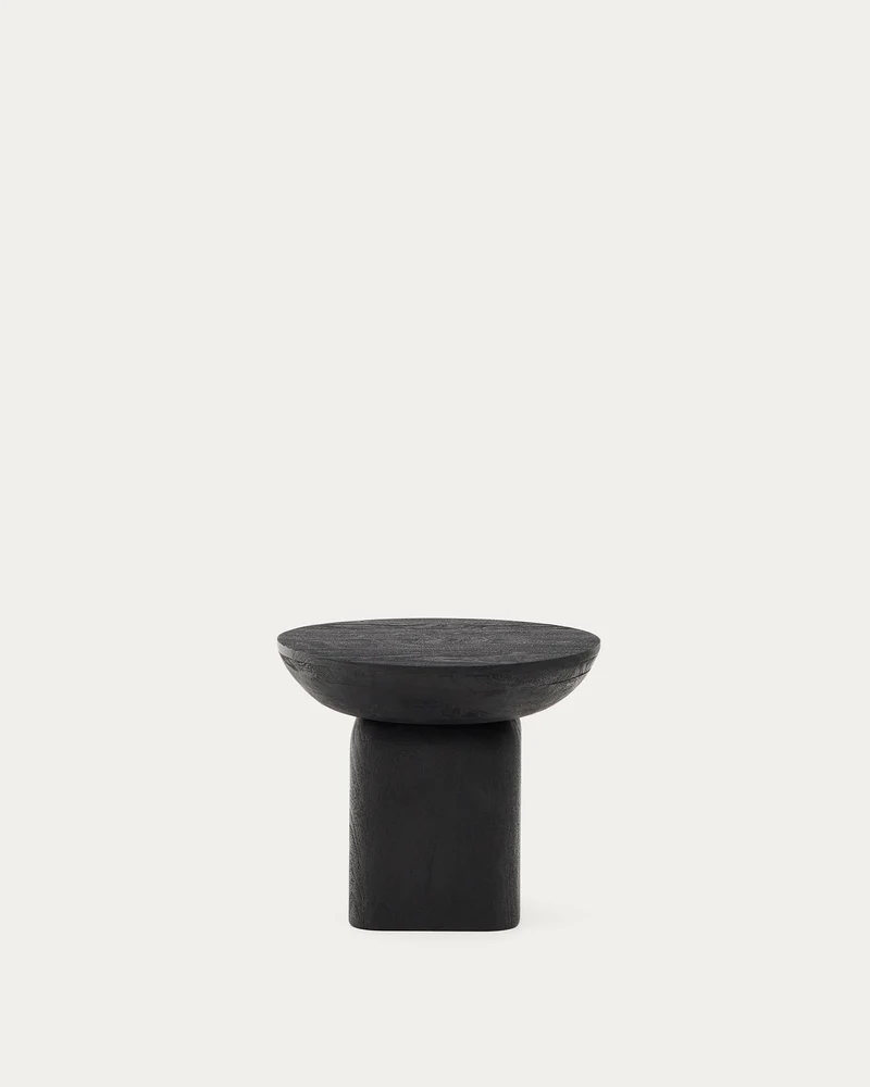 Beistelltisch Ovak aus massivem Akazienholz mit schwarzem Finish, FSC 100%, Ø50 cm