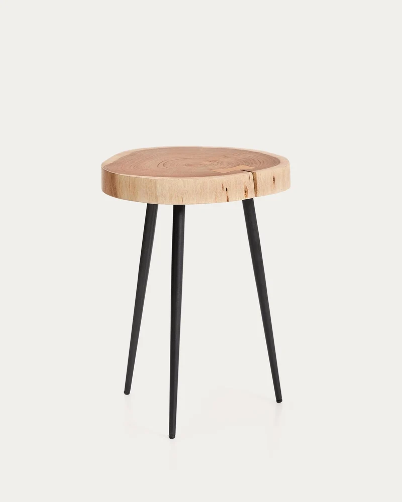 Beistelltisch Tanive aus massivem Akazienholz mit gebleichtem Finish und schwarzen Stahlbe