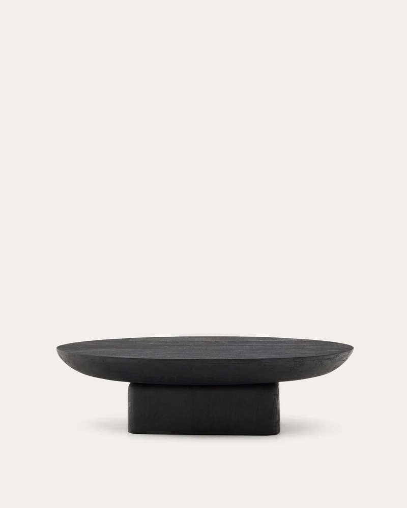 Couchtisch Ovak aus massivem Akazienholz mit schwarzem Finish, FSC 100%, 140 x 70 cm