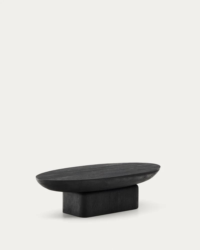 Couchtisch Ovak aus massivem Akazienholz mit schwarzem Finish, FSC 100%, 140 x 70 cm
