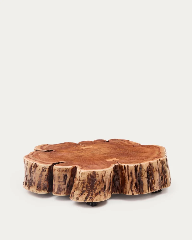 Couchtisch Tavine aus massivem Akazienholz mit gebleichtem Finish und Rollen Ø 85 cm