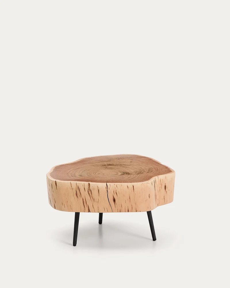 Couchtisch Tavine aus massivem Akazienholz mit gebleichtem Finish und schwarzen Stahlbeine