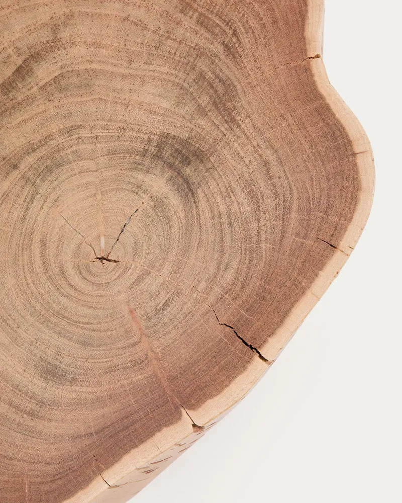 Couchtisch Tavine aus massivem Akazienholz mit gebleichtem Finish und schwarzen Stahlbeine