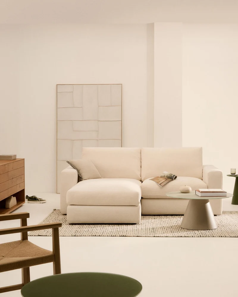 Modulares Sofa Alea für 3 Personen mit abnehmbarem Bezug aus Chenille mit Chaiselongue lin