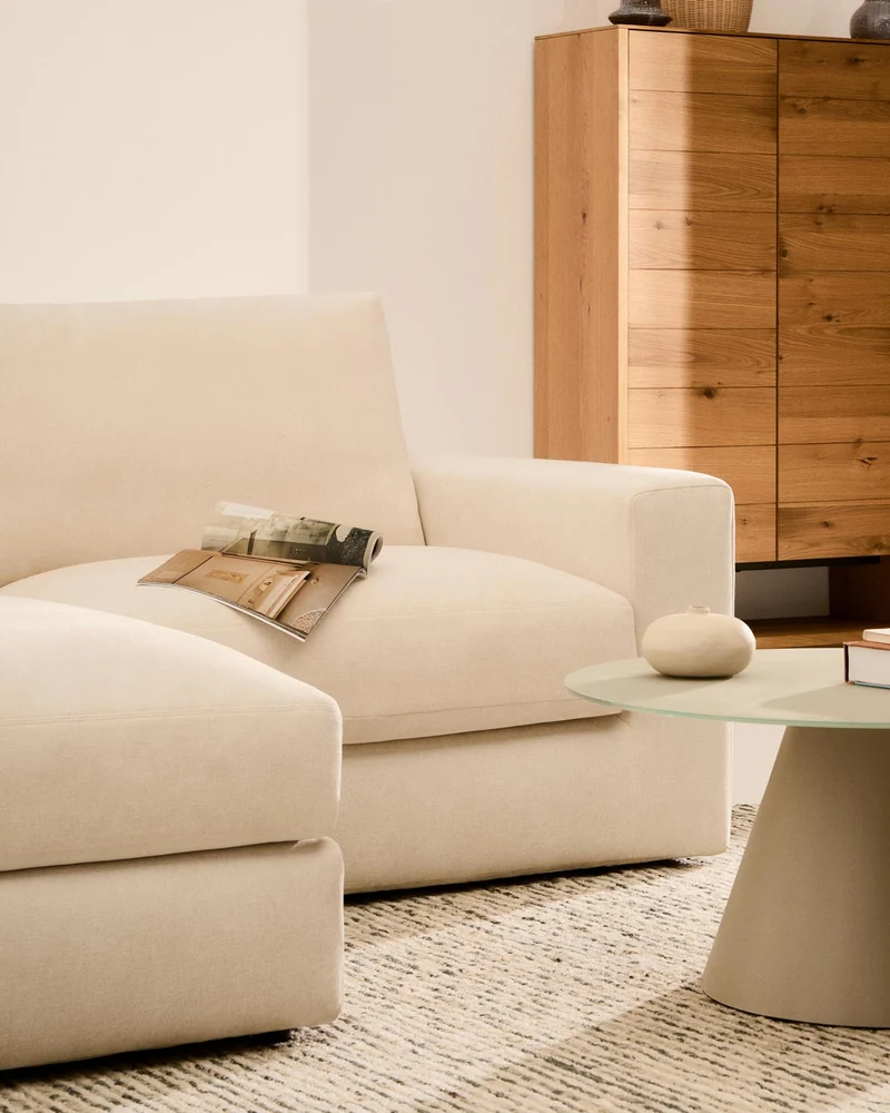 Modulares Sofa Alea für 3 Personen mit abnehmbarem Bezug aus Chenille mit Chaiselongue lin