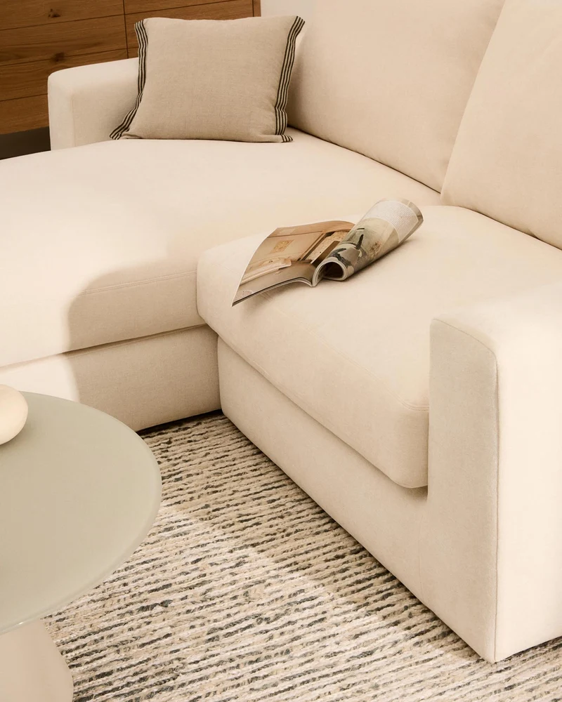 Modulares Sofa Alea für 3 Personen mit abnehmbarem Bezug aus Chenille mit Chaiselongue lin