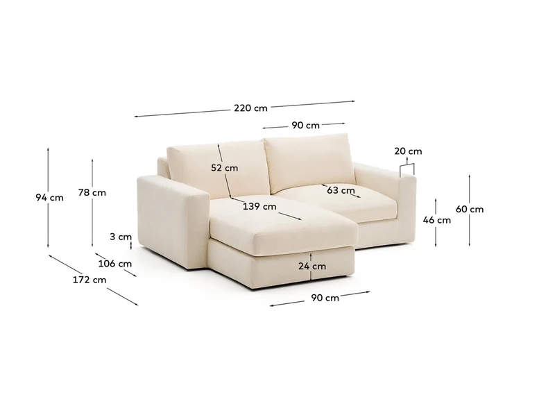 Modulares Sofa Alea für 3 Personen mit abnehmbarem Bezug aus Chenille mit Chaiselongue lin