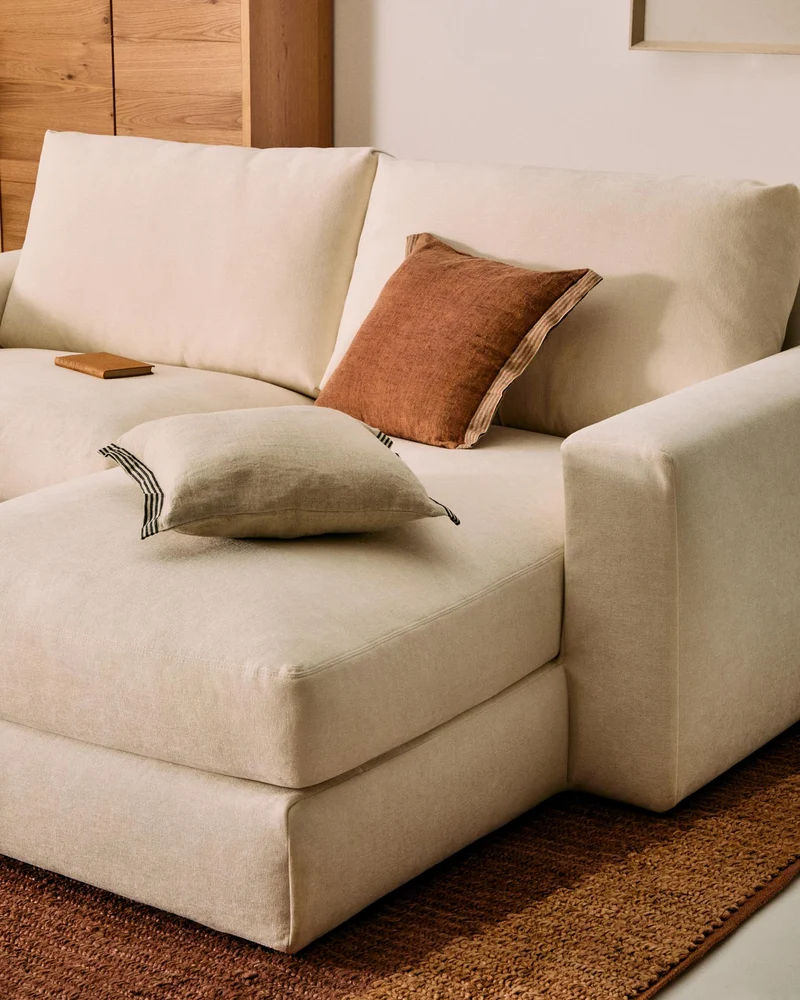 Modulares Sofa Alea für 3 Personen mit abnehmbarem Bezug aus Chenille mit Chaiselongue rec